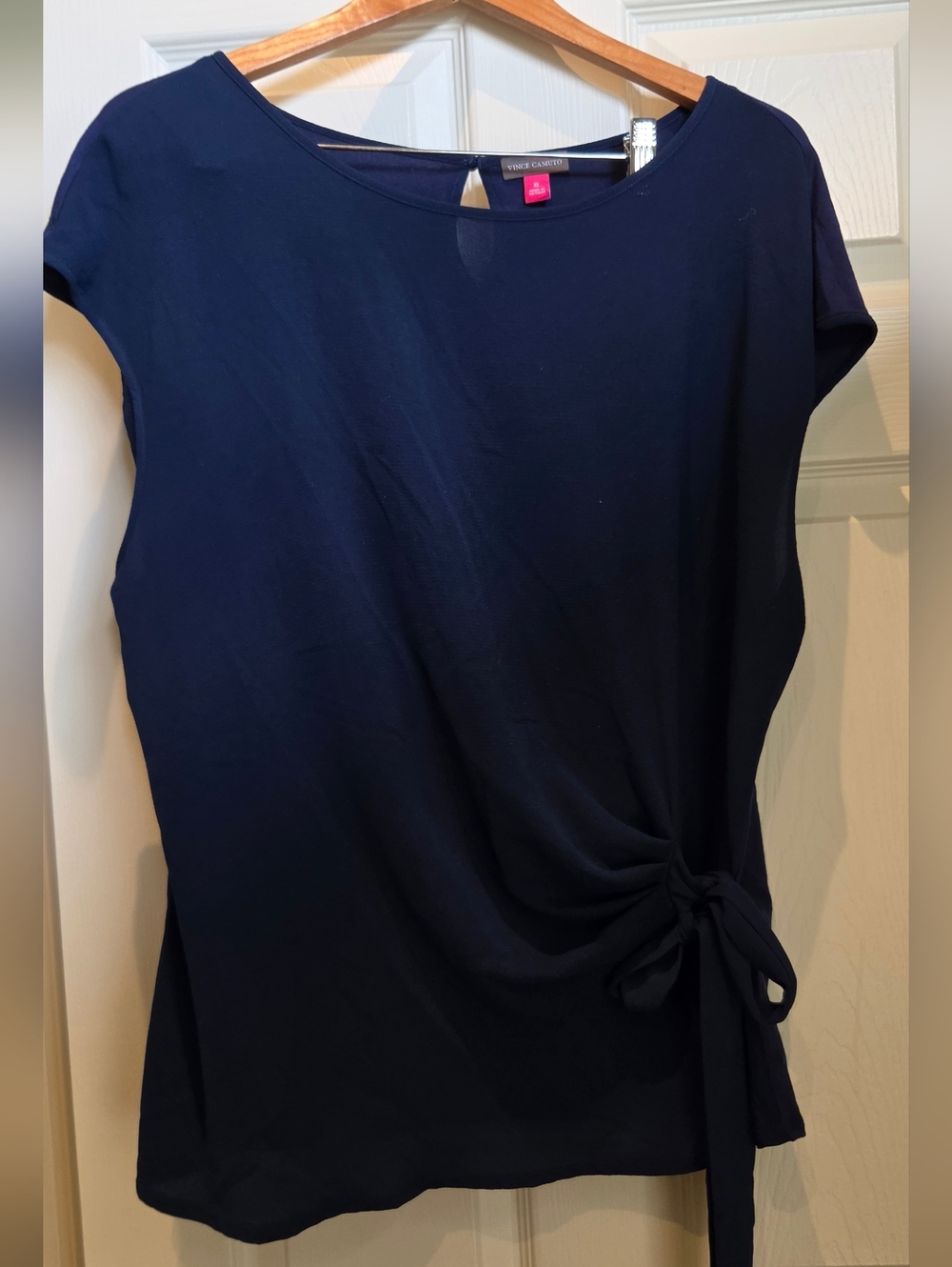 Vince Camuto Navy Short-Sleeve Side-Tie Top